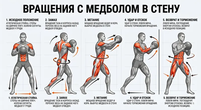 Вращения с медболом в стену