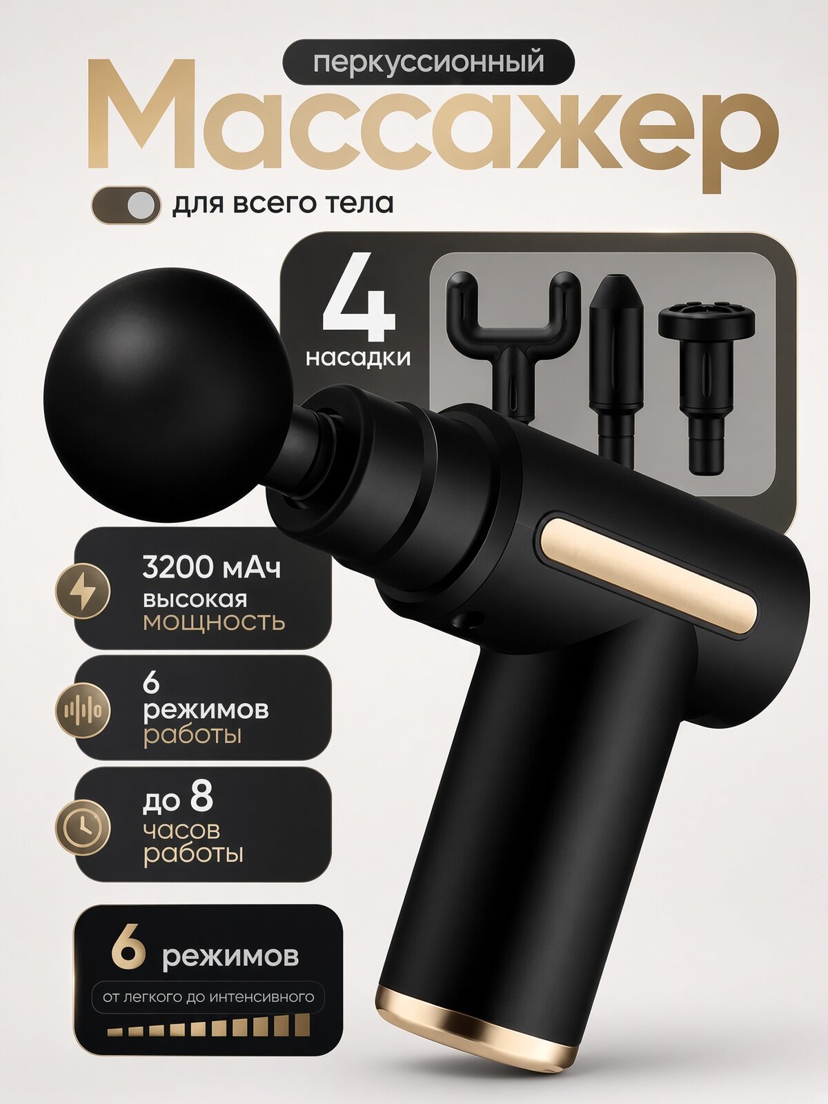 Перкуссионный массажер для тела электрический VIRG Mini Massage Gun, черный — массажные пистолеты
