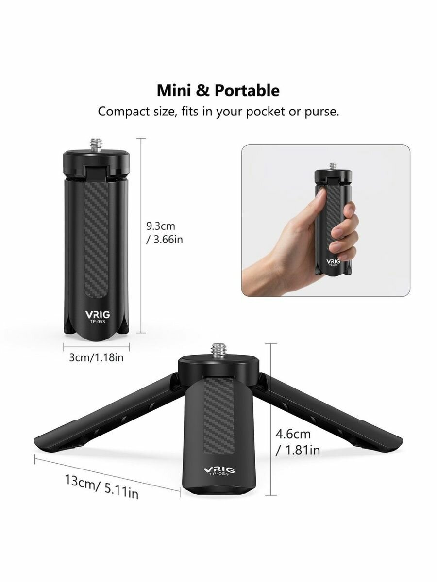 Штатив VRIG uurig TP-05s для экшн-камеры Insta360, монопод, винт 1/4", черный — штативы
